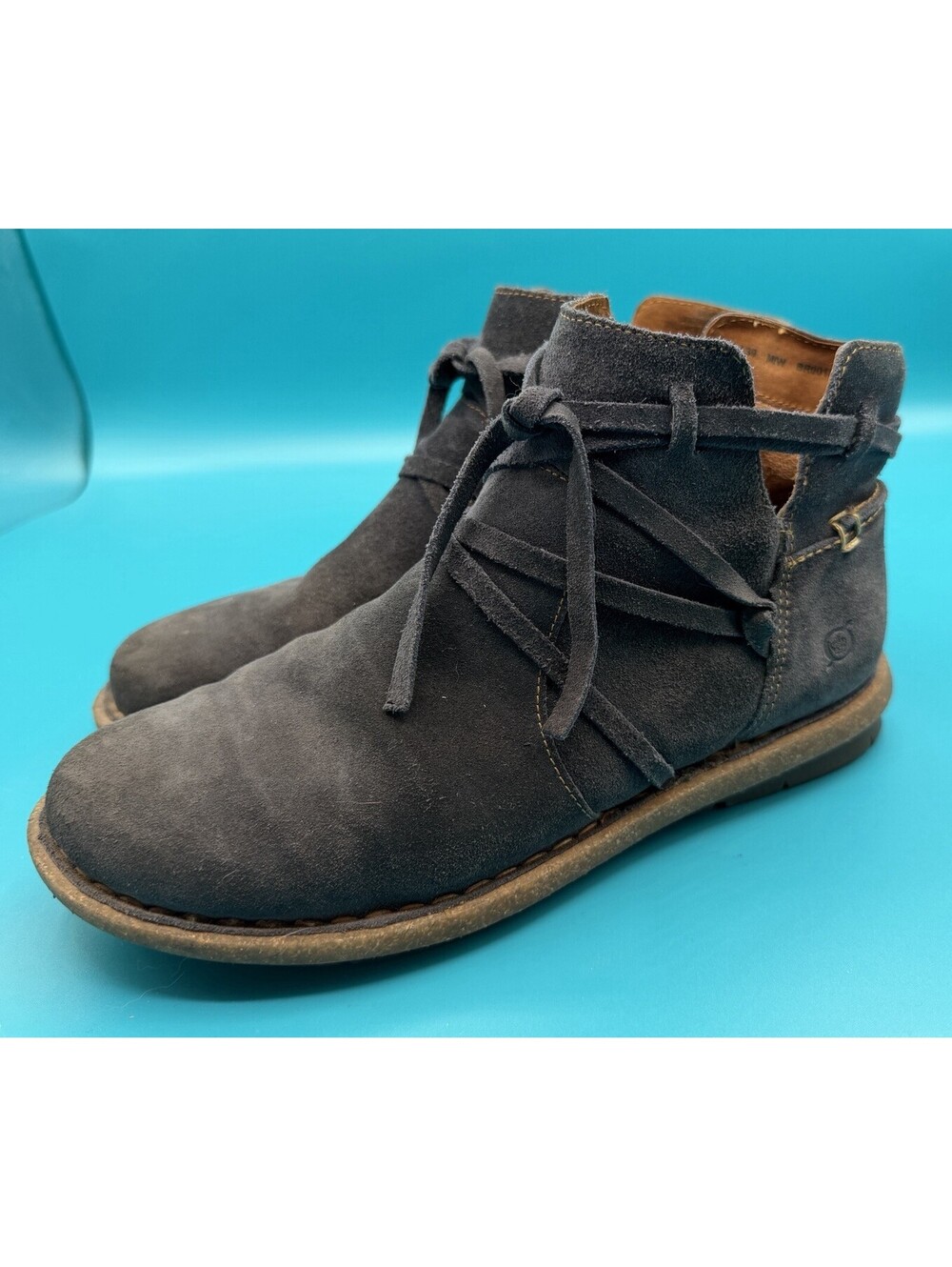 Born Tarkiln Navy Blue Suede Ankle Boots Booties Comfort Lace Up Zipper Size 8